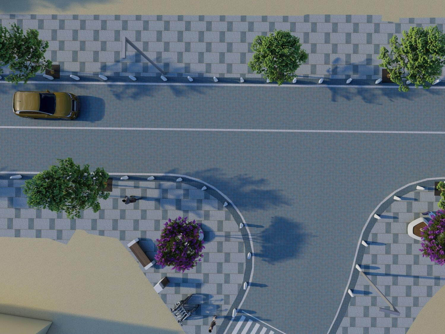 3D render showing proposed road design, top down view