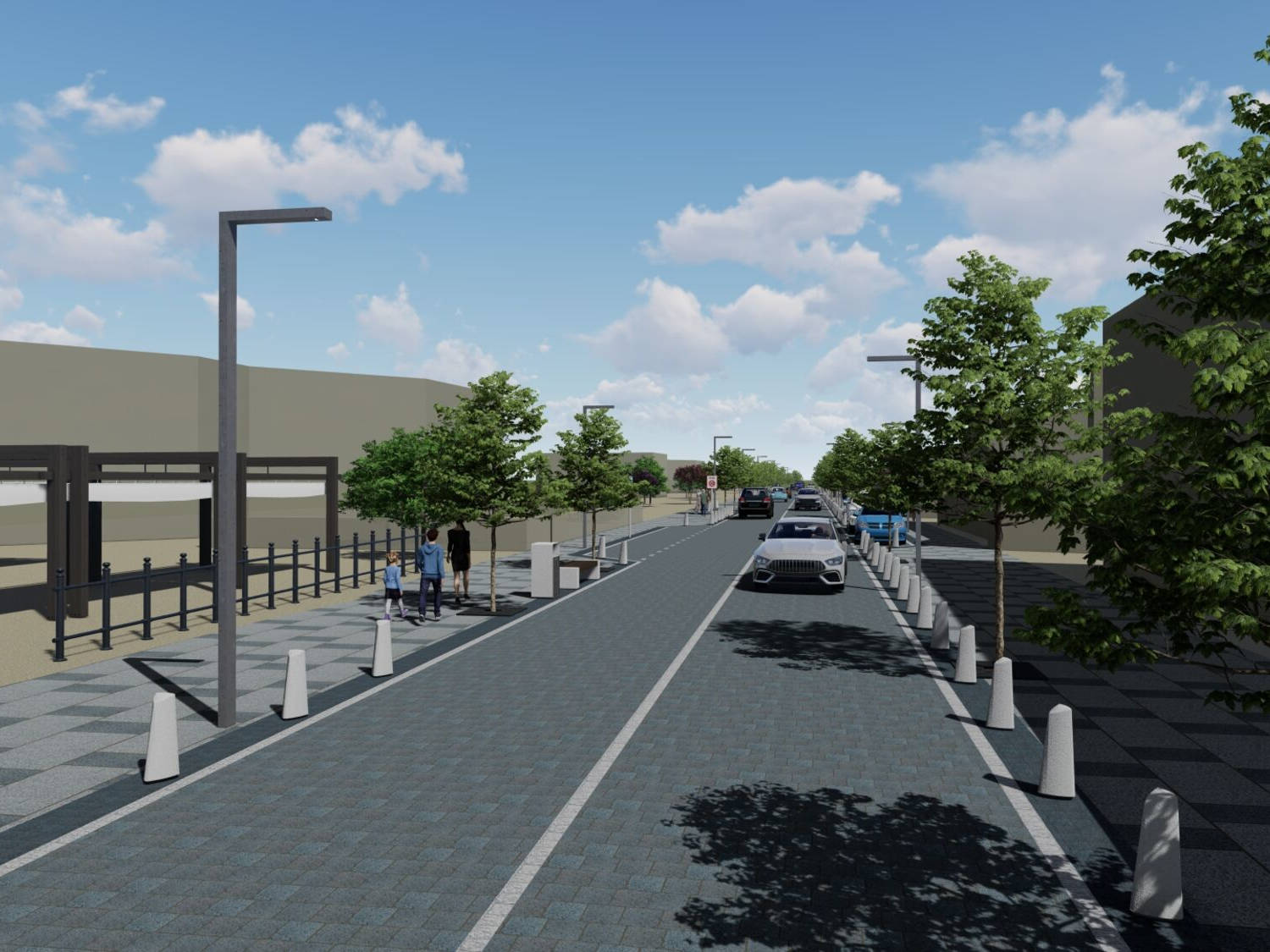 3D render showing proposed road design, perspective view